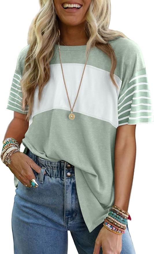 Dokotoo Color Block Striped Crewneck Blouse